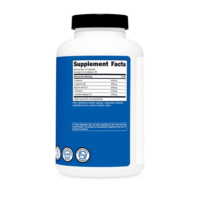 Nutricost Nitric Oxide Booster 180 Cápsulas - 2250mg Por Servicio Con L-arginina Hci L-citrulina Arginina Akg L-citrulina Malato 2:1 Sin Sabor