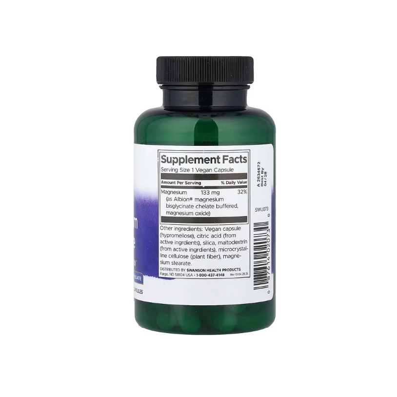 Glicinato Magnesio Swanson 133mg 90 Cápsulas Con Albion®