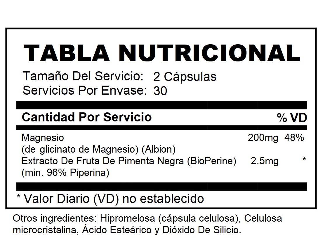 Glicinato De Magnesio De Supplements Now Foods Con Bioperina X 60 Sin Sabor 