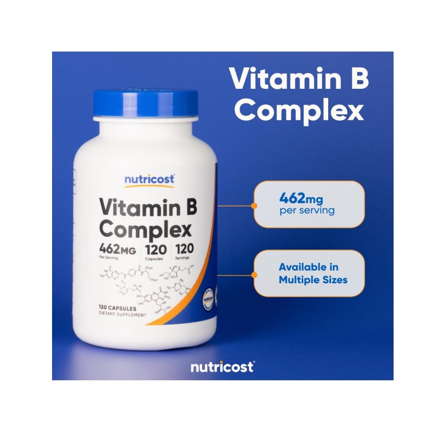 Complejo B 460mg (120 Cápsulas) Nutricost B Complex Vitamina Sin Sabor
