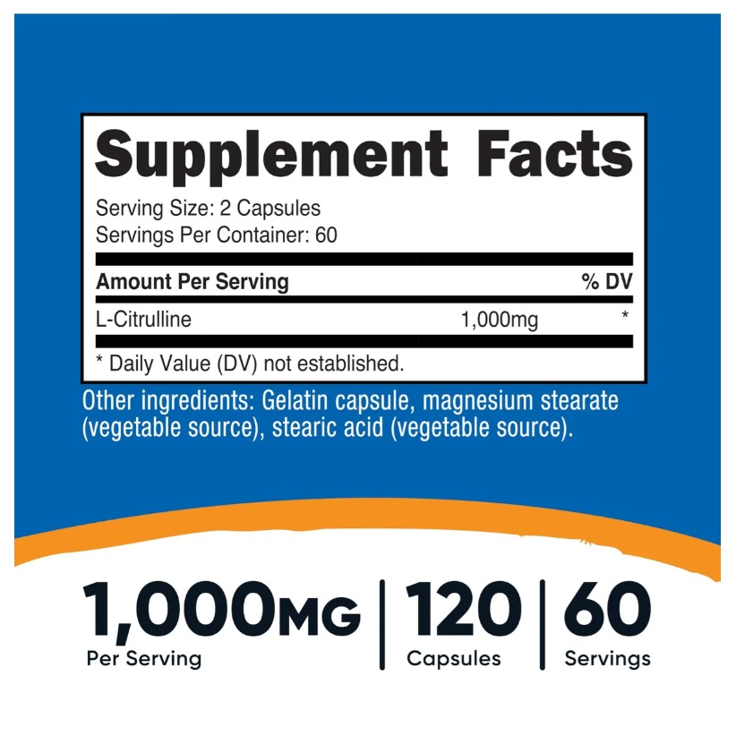 Suplemento Nutricost L-citrulina 1000 Mg 120 Cápsulas