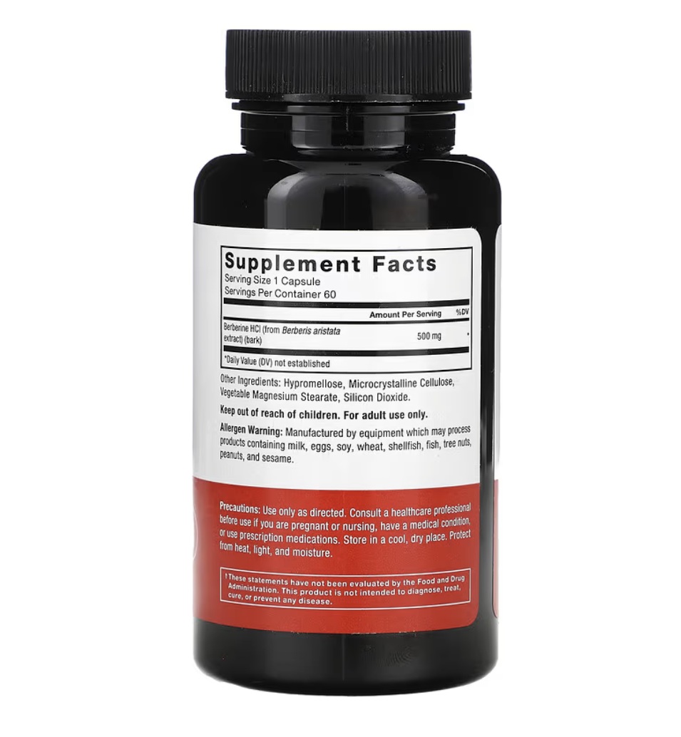 Suplemento Berberina 500mg Por Servicio 60 Cápsulas Sin Sabor