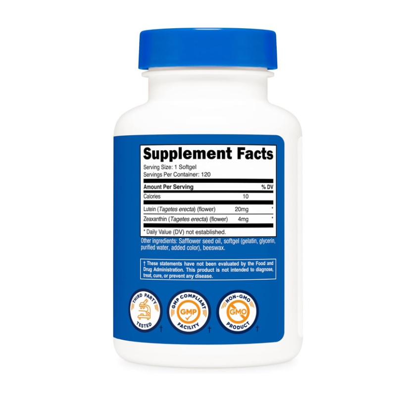 Zeaxantina 4mg Y Luteína 20 Mg 120 Cápsulas Blandas Apoyo Visual Suplemento Nutricost Sin Sabor