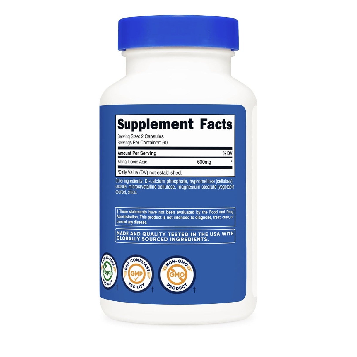 Suplemento Nutricost De Ácido Alfa Lipoico 600 Mg 120 Cápsulas 60 Servicios Antioxidante Universal Sin Sabor
