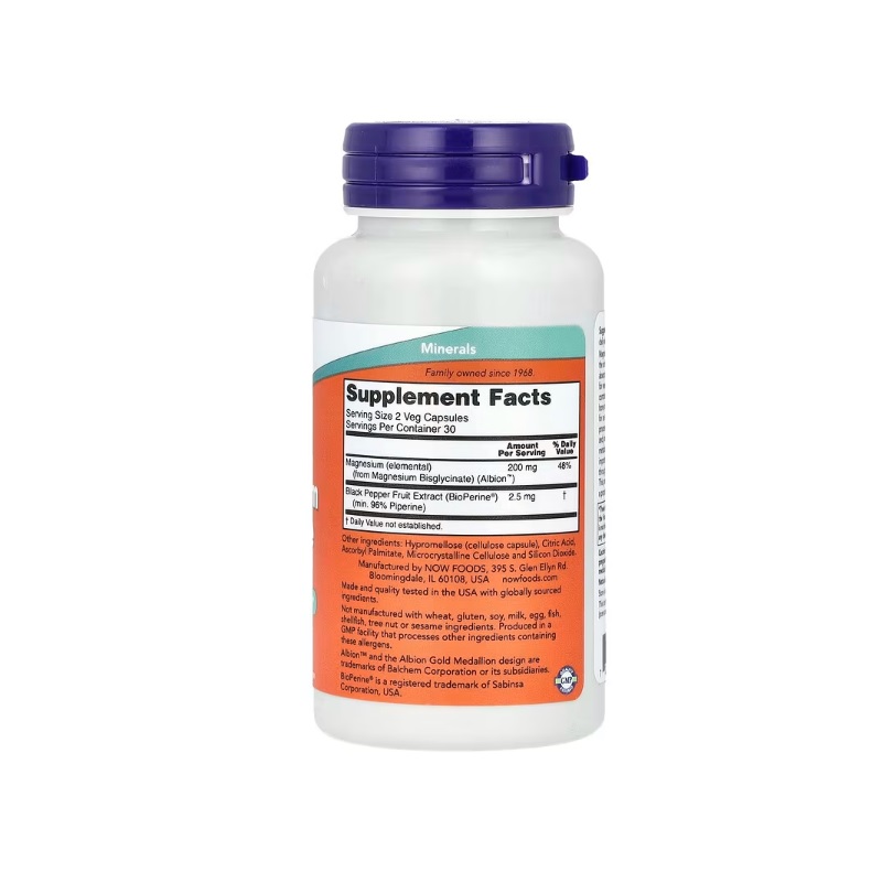 Glicinato De Magnesio De Supplements Now Foods Con Bioperina X 60 Sin Sabor 