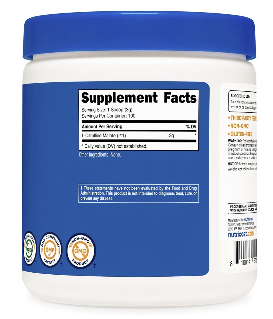 Suplemento Nutricost L-citrulina En Polvo 3 Gramos Por Servicio Sin Sabor