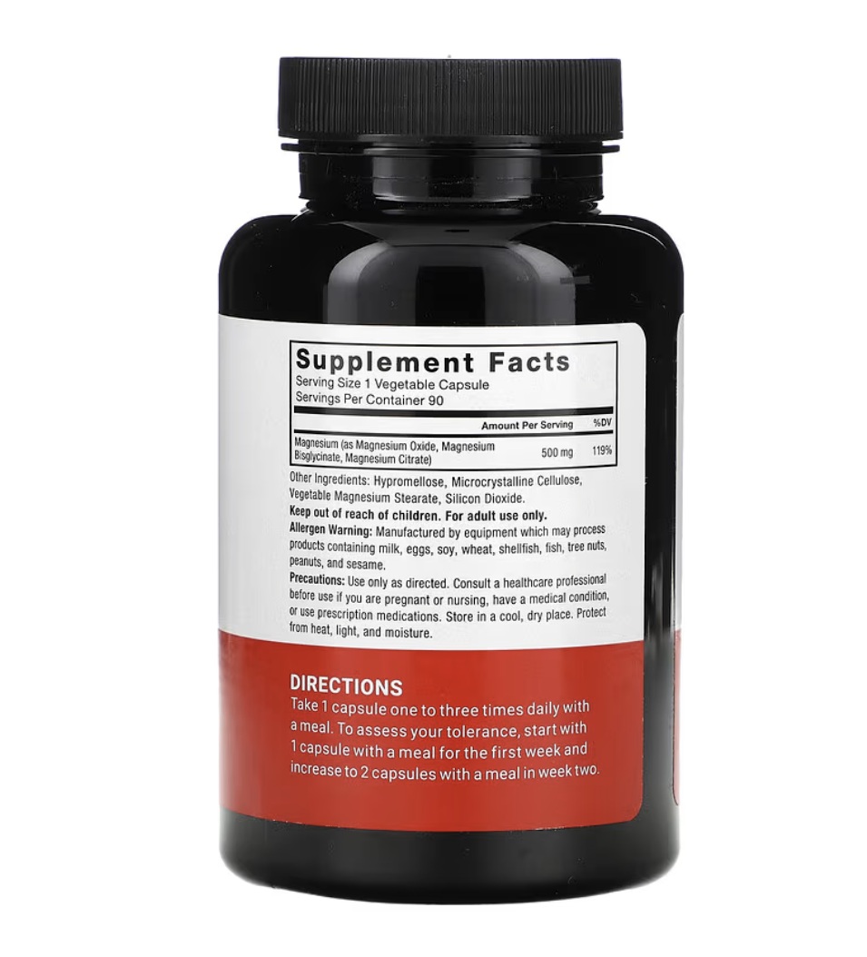 Triple Magnesio 500mg 90 Cápsulas Glicinato Óxido Citrato