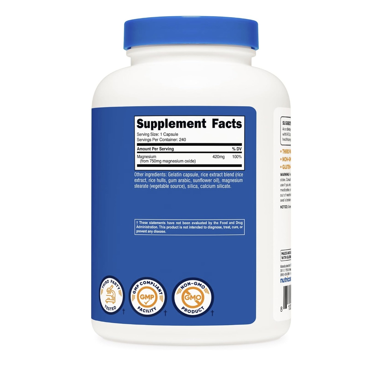 Suplemento Nutricost Óxido De Magnesio 750 Mg 240 Cápsulas