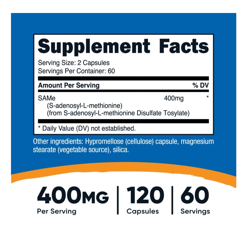 Suplemento Nutricost Same (s-adenosil-l-metionina) 400 Mg