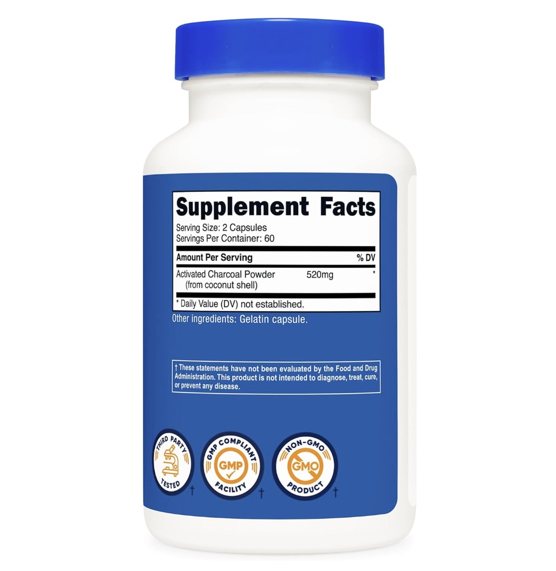 Suplemento Nutricost De Carbón Activado 520 Mg 120 Cápsulas