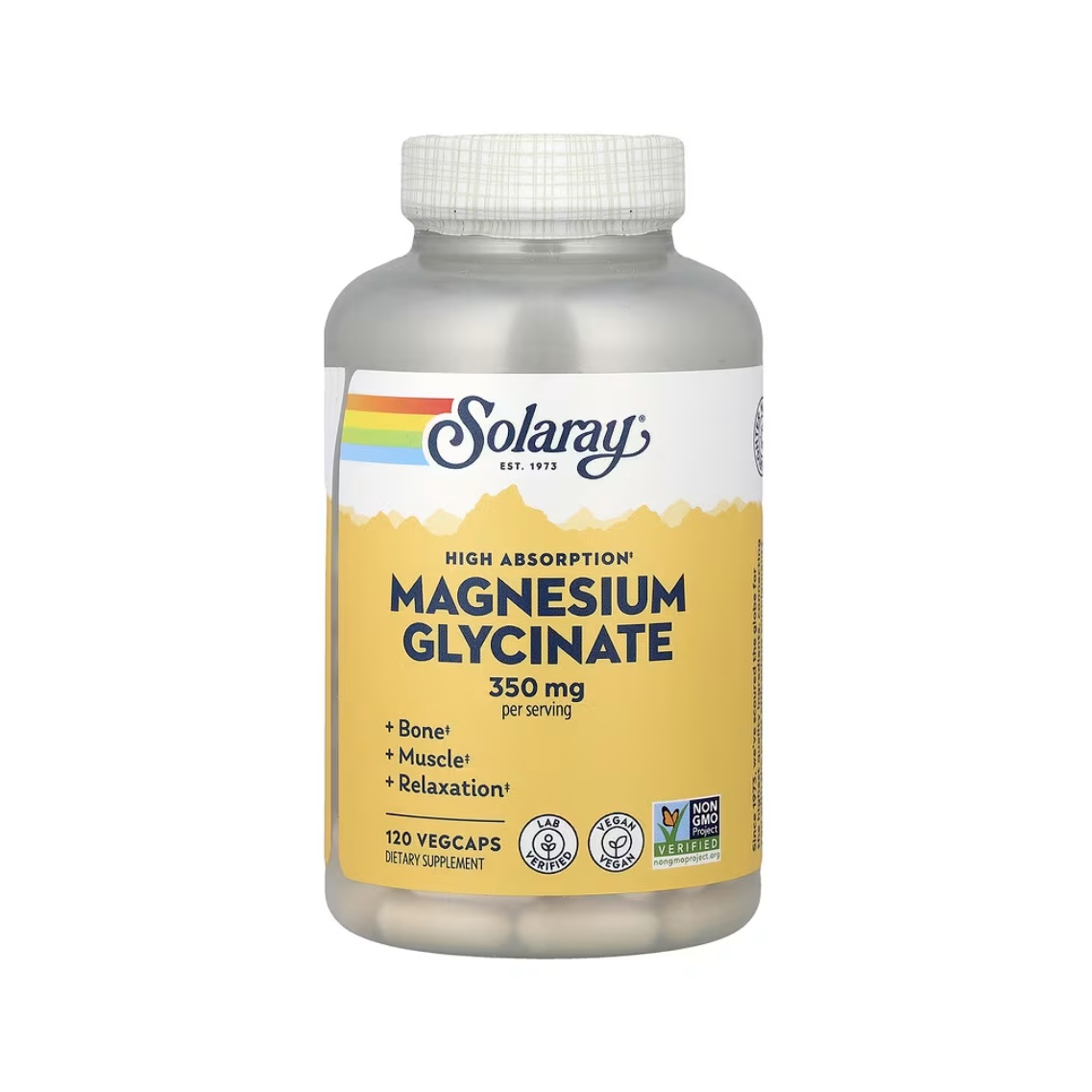 Glicinato De Magnesio 350 Mg 120 Cápsulas Vegetales Solaray