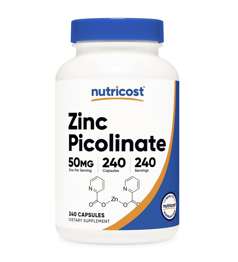 Suplemento De Picolinato De Zinc 50mg 240 Cápsulas Nutricost Sin Sabor