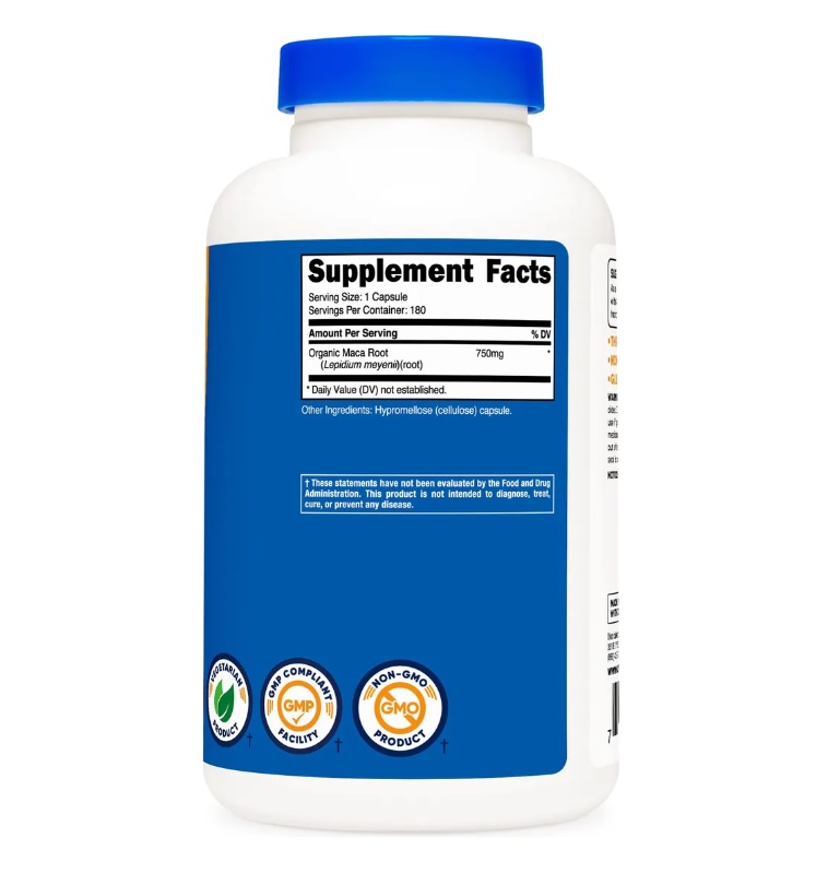 Suplemento Nutricost De Raíz De Maca 750mg 180 Servicios Sin Sabor