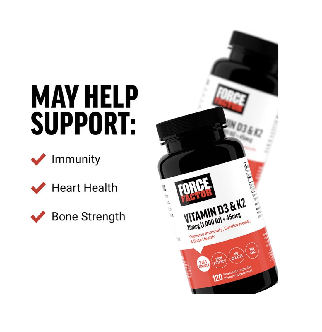 Vitaminas D3 + K2 120 Cápsulas Vegetales 120 Servicios