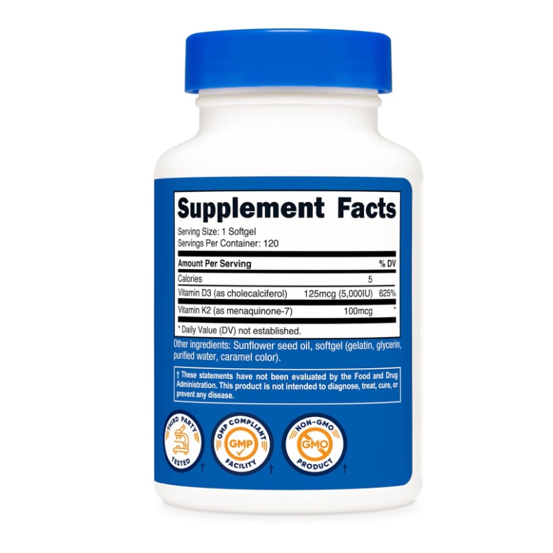 Suplemento Nutricost De Vitamina K2 100mcg + Vitamina D3 125mcg 120 Servicios