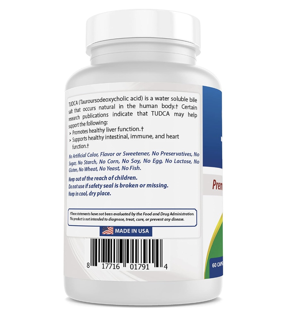 Tudca 250 Mg Ácido Tauroursodesoxicólico 60 Cápsulas Sin Sabor