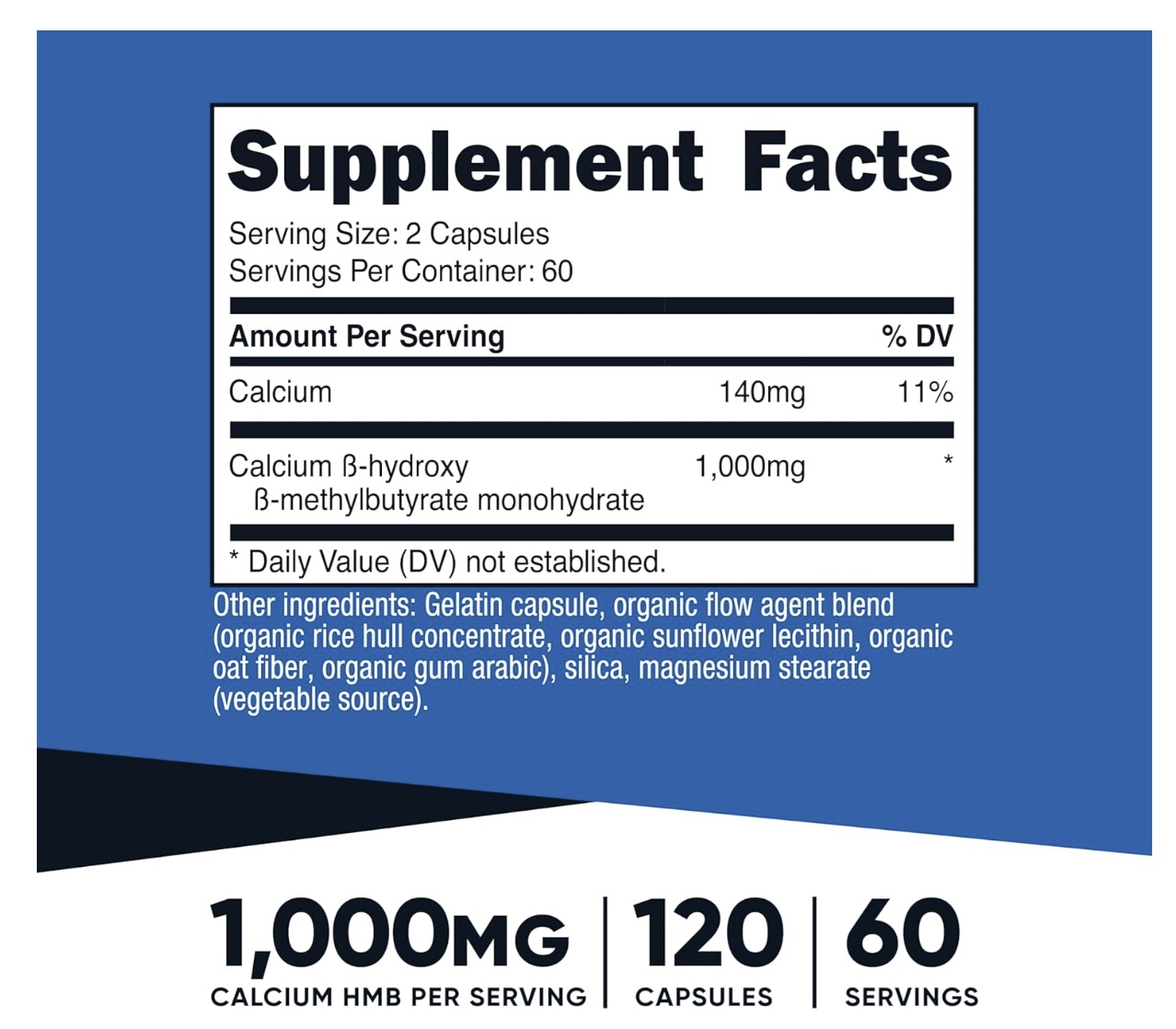 Hmb (beta-hidroxi Beta-metilbutirato) 1000mg 120 Cápsulas Sin Sabor
