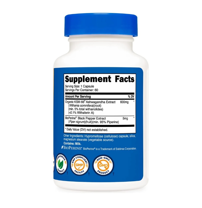 Nutricost Ksm-66 Extracto De Raíz De Ashwagandha 600 Mg 60 Servicios Con Bioperine Extracto Pimienta Negra