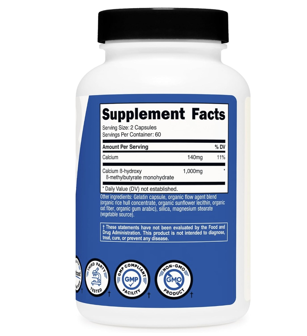 Hmb (beta-hidroxi Beta-metilbutirato) 1000mg 120 Cápsulas Sin Sabor