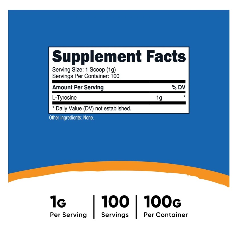 Suplemento Nutricost L-tirosina En Polvo 100g 100 Servicios