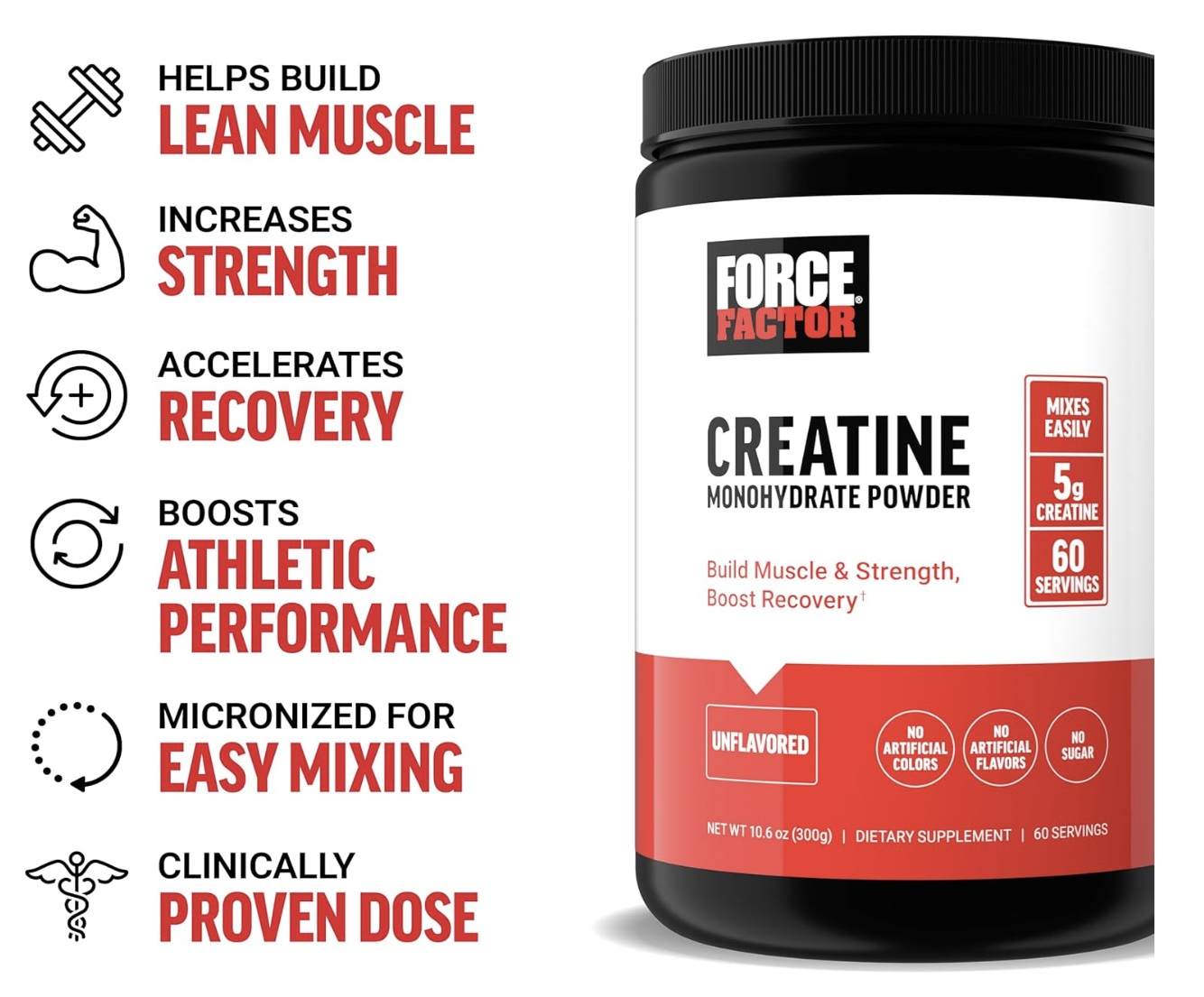 Creatina En Polvo Force Factor 5g 60 Servicios 300g