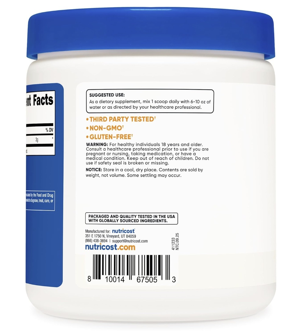 Suplemento Nutricost L-citrulina En Polvo 3 Gramos Por Servicio Sin Sabor