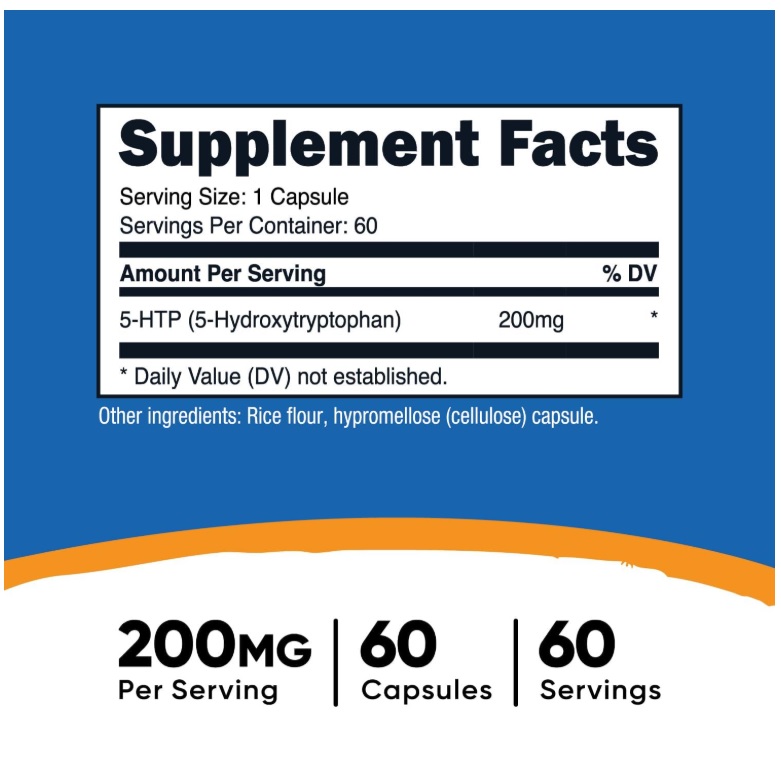 Suplemento Nutricost 5-htp Hidroxitriptófano 200mg 60 Servicios Sabor Sin Sabor