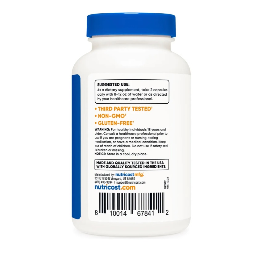 Suplemento Nutricost Citrus Bergamot 1.2 G 120 Cápsulas Sin Sabor