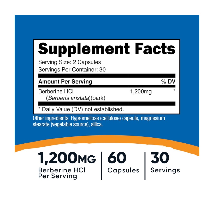 Suplemento Nutricost Berberina Hci 1200mg Por Servicio 60 Cápsulas Sin Sabor