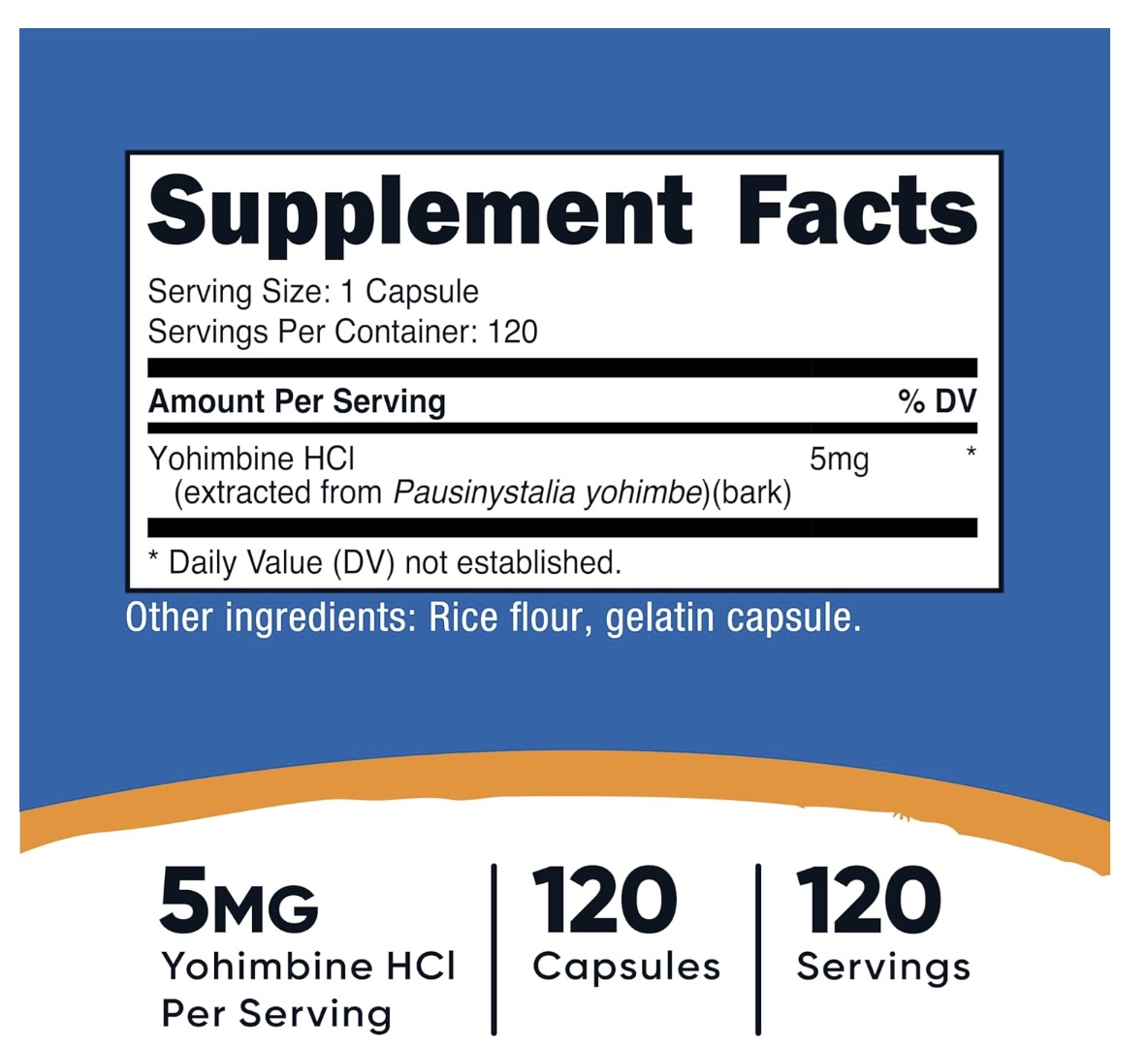 Suplemento Yohimbina Nutricost  5Mg Por Servicio 120 Cápsulas 120 Servicios