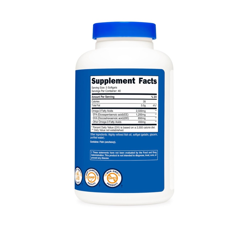 Nutricost Omega-3 2500 Mg 120 Cápsulas Epa 1200mg Dha 850mg Sin Sabor