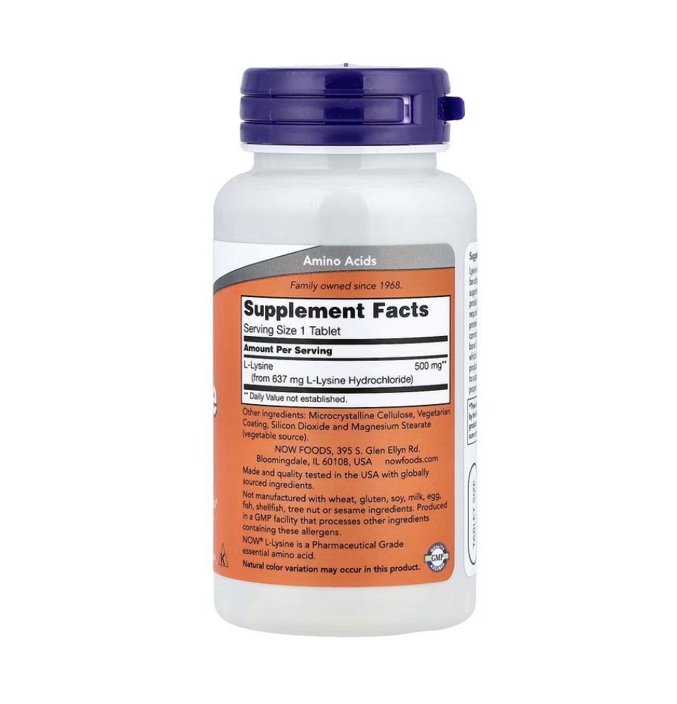 Suplemento L-lisina 500 Mg 100 Comprimidos De Now Foods