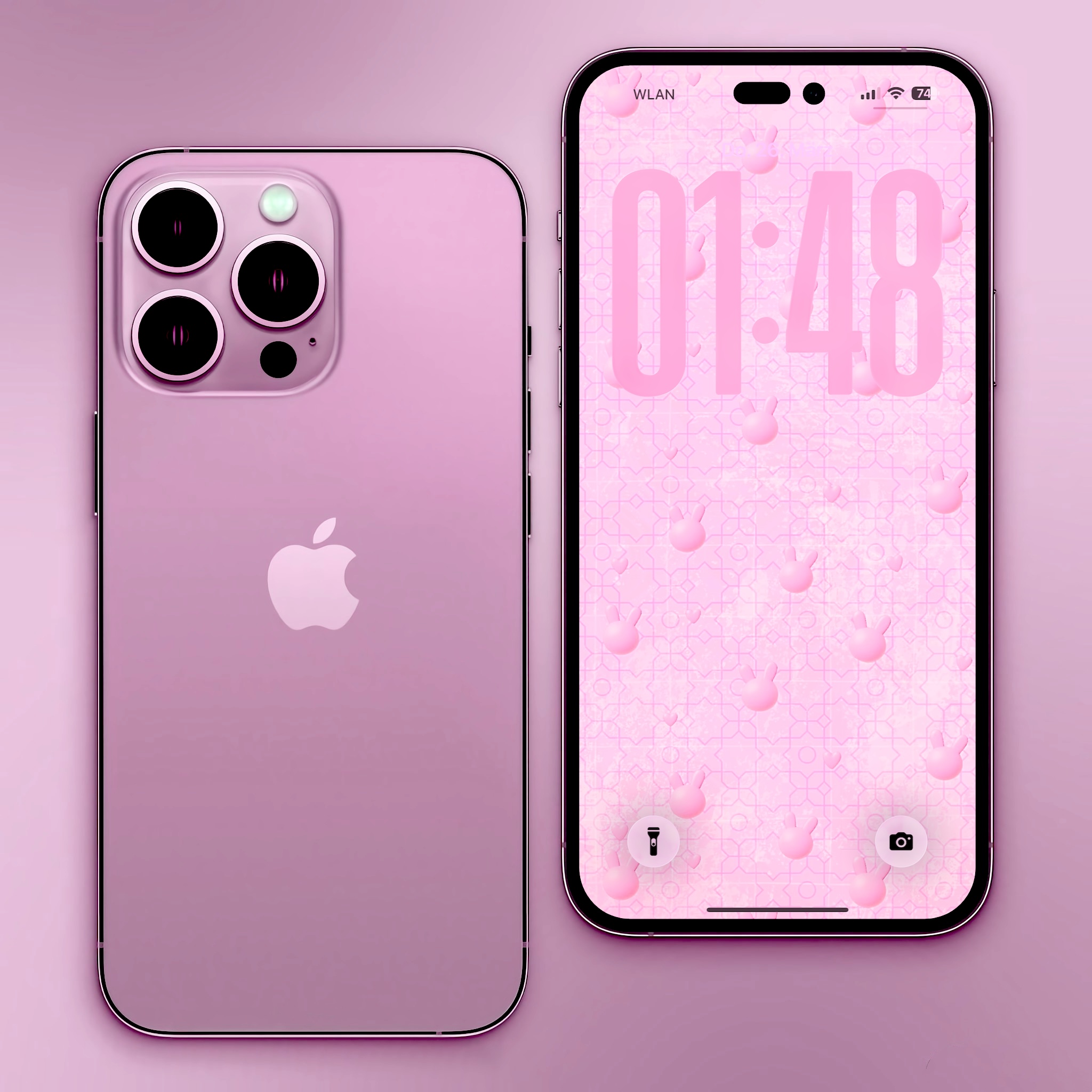 Pink 3D Bunny Hearts Digital Phone Lockscreen Wallpaper 