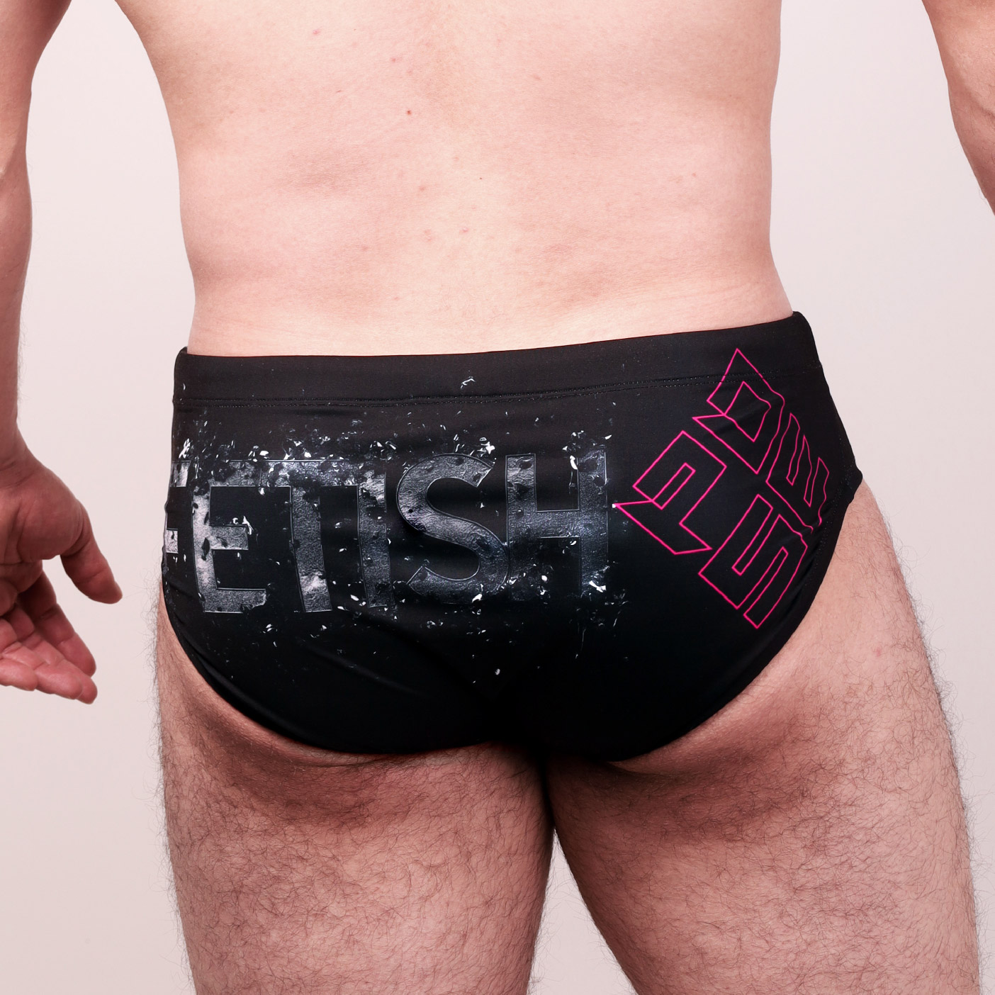 Men’s "FETISH" Graphic Swim Briefs – Chrome Black Edition