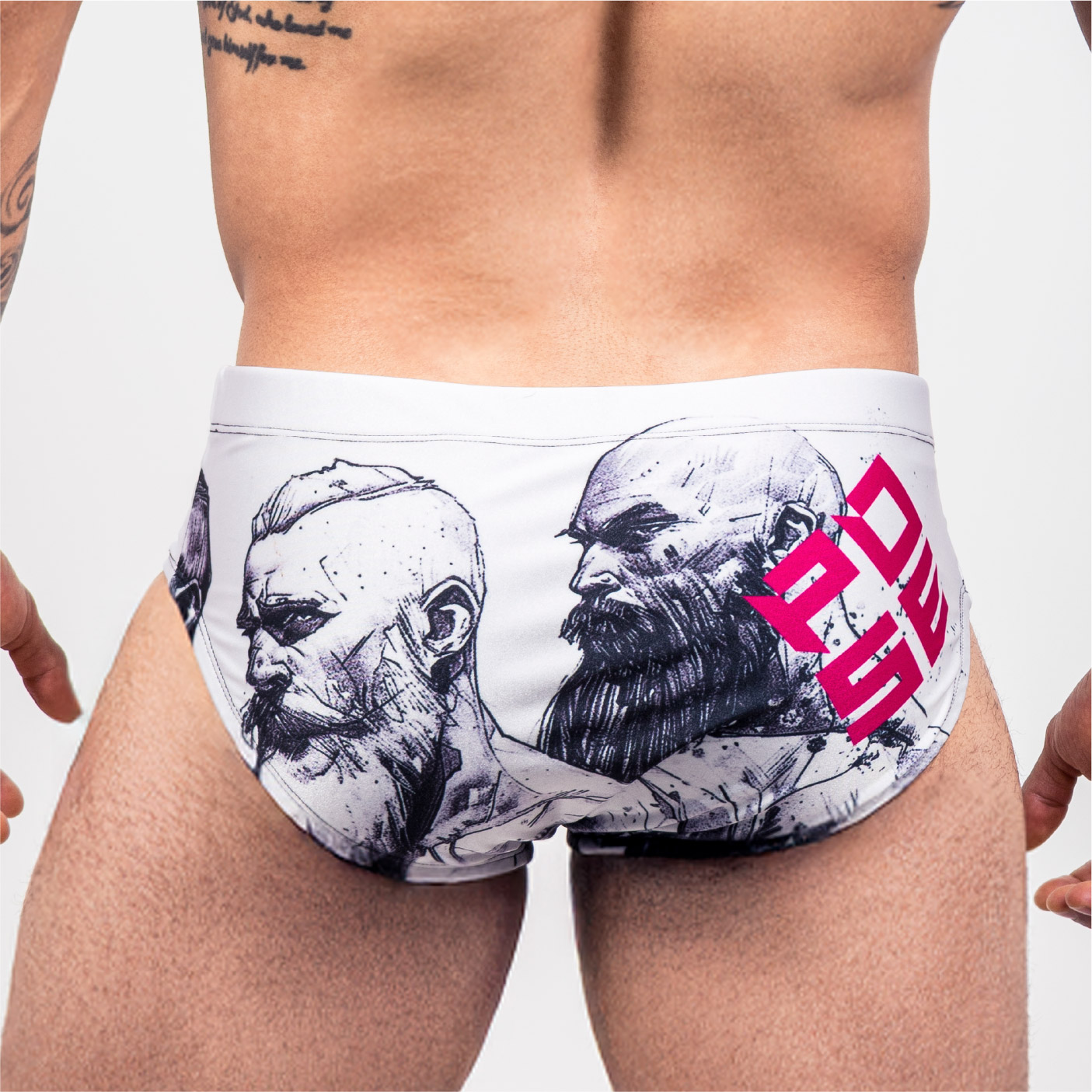 Men’s "WHITE" Graphic Swim Briefs – MUSCLE Edition