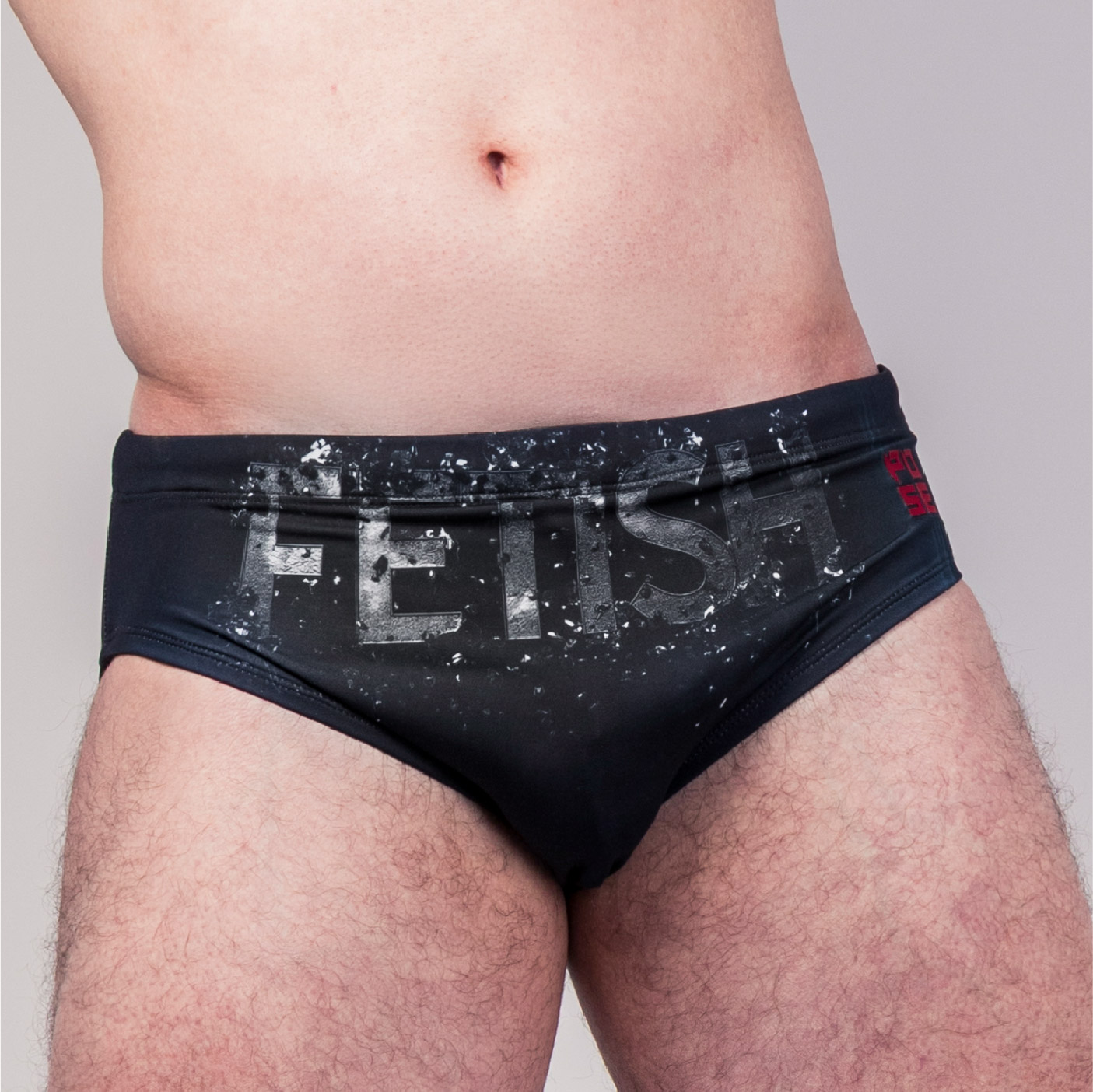Men’s "FETISH" Graphic Swim Briefs – Chrome Black Edition