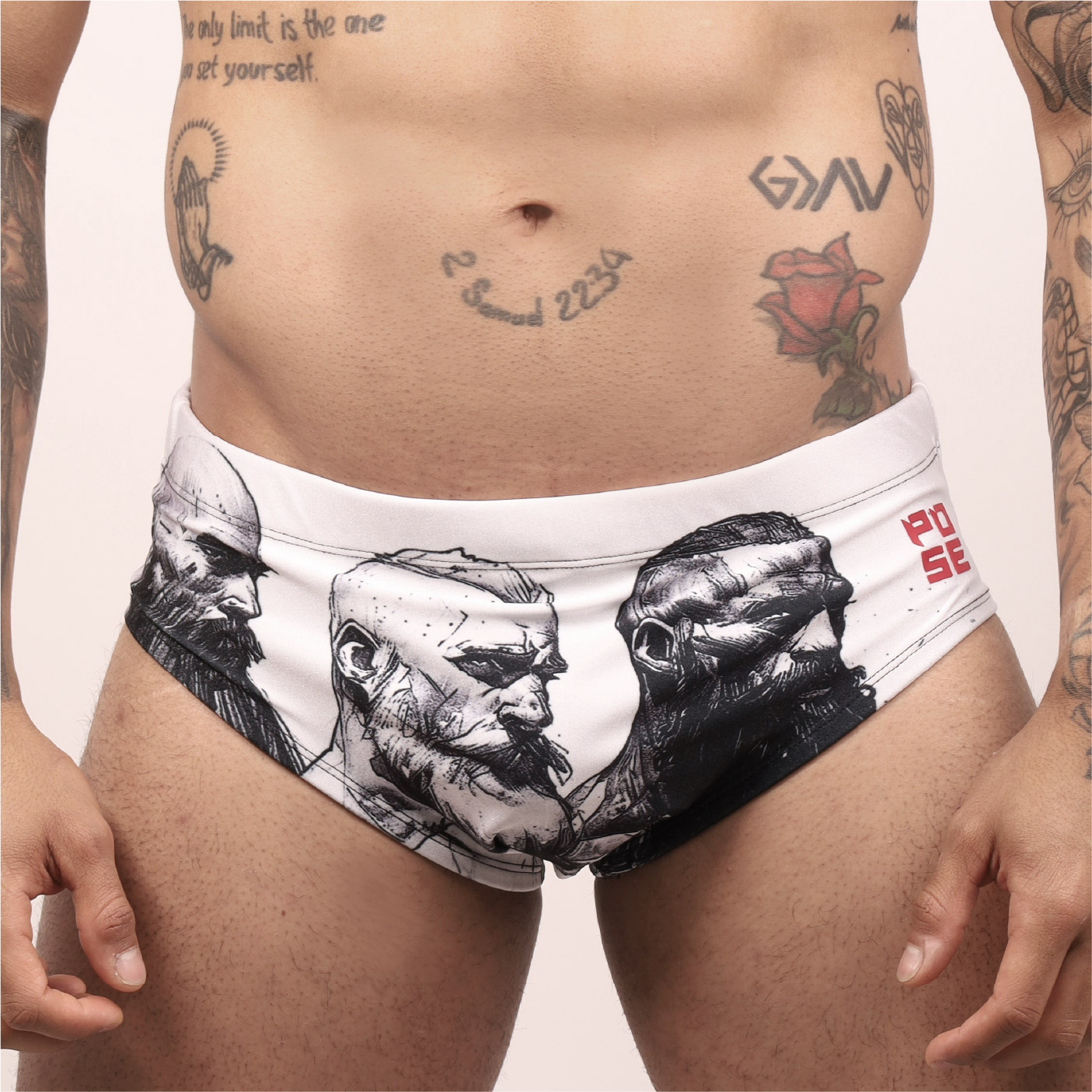 Men’s "WHITE" Graphic Swim Briefs – MUSCLE Edition