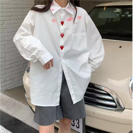Oversized White Shirt with Heart Buttons