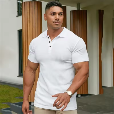 Men's White Ribbed Polo Shirt