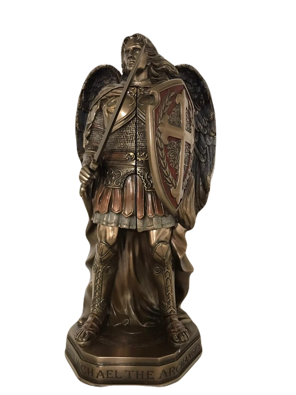 Estátua de Arcanjo Miguel oratorio bronze e resina
