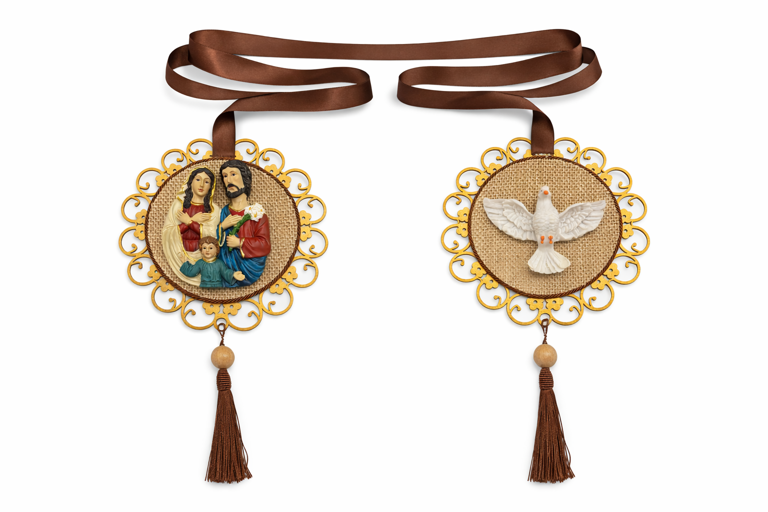 Escapulário Decorativo Sagrado Família e Espírito Santo