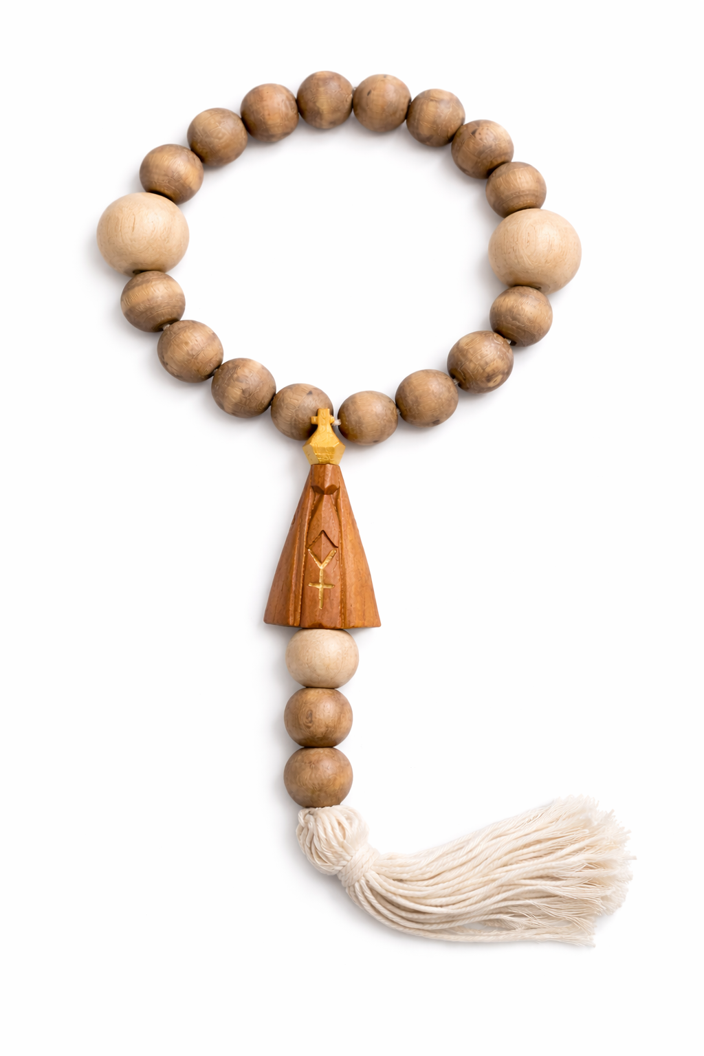 Terço de Madeira com Detalhe Religioso