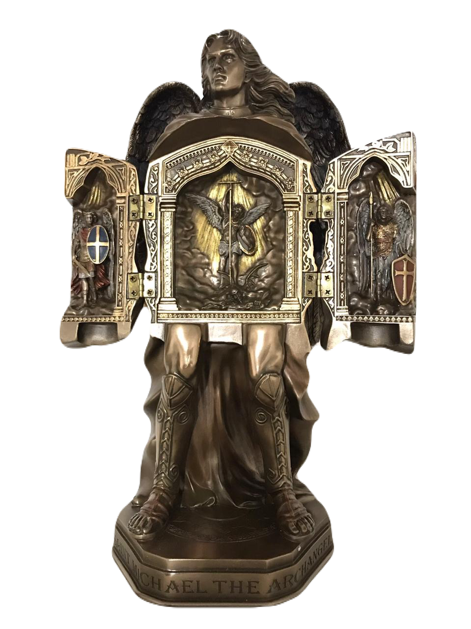 Estátua de Arcanjo Miguel oratorio bronze e resina