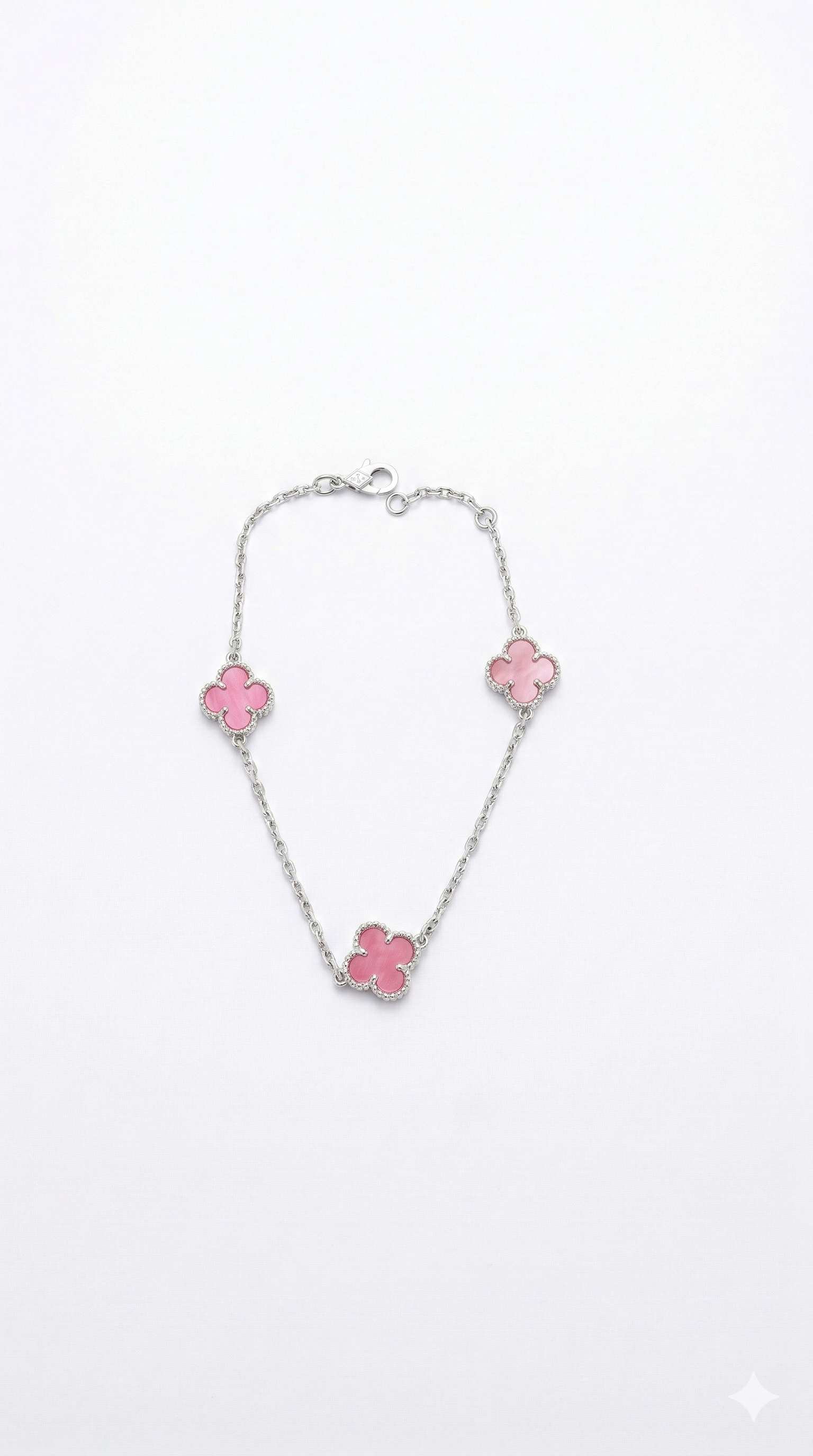 Pulseira Flor Prata branca 925 com Detalhes Rosas
