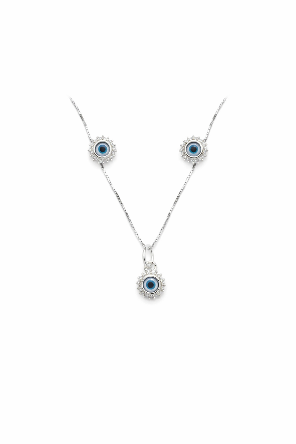 Conjunto Colar e Brincos Olho Grego Prata 925