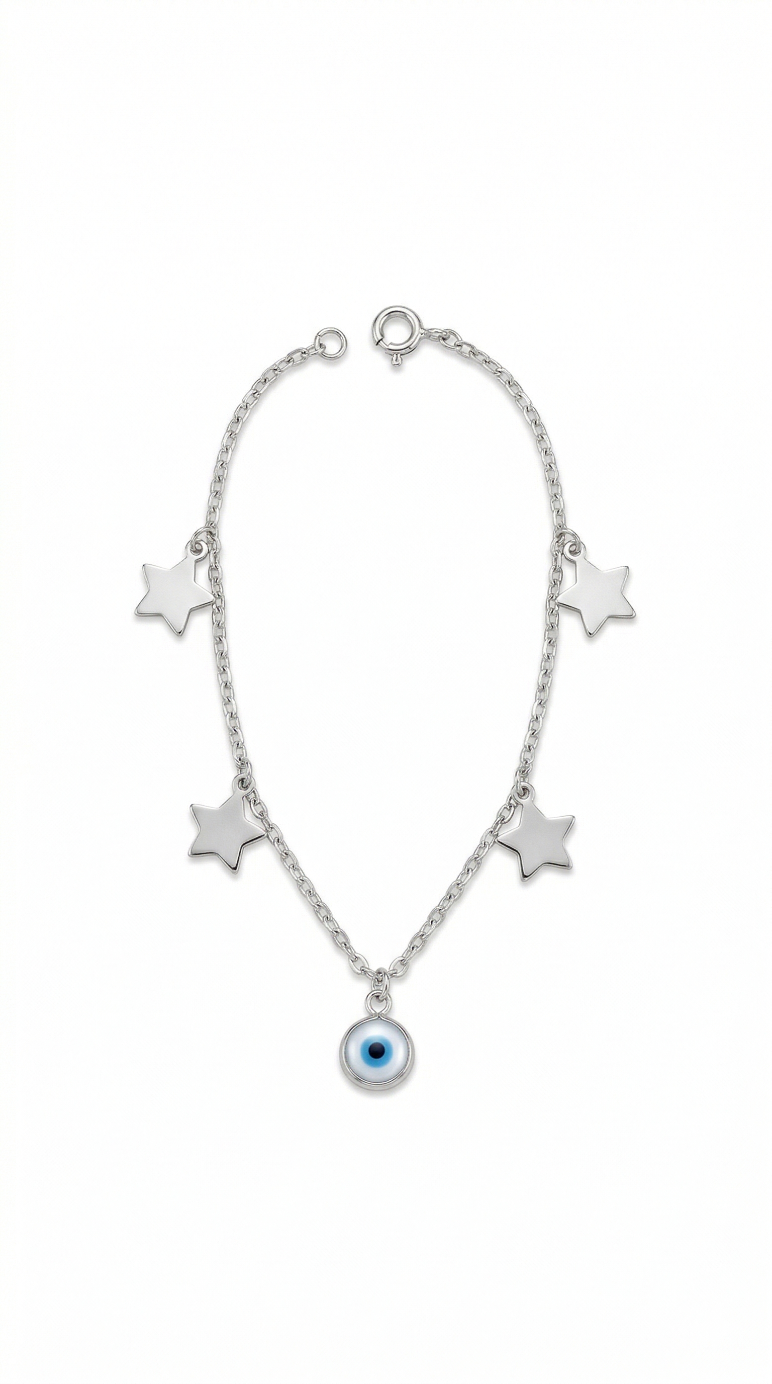 Pulseira  Estrela com Olho Grego Prata branca 925