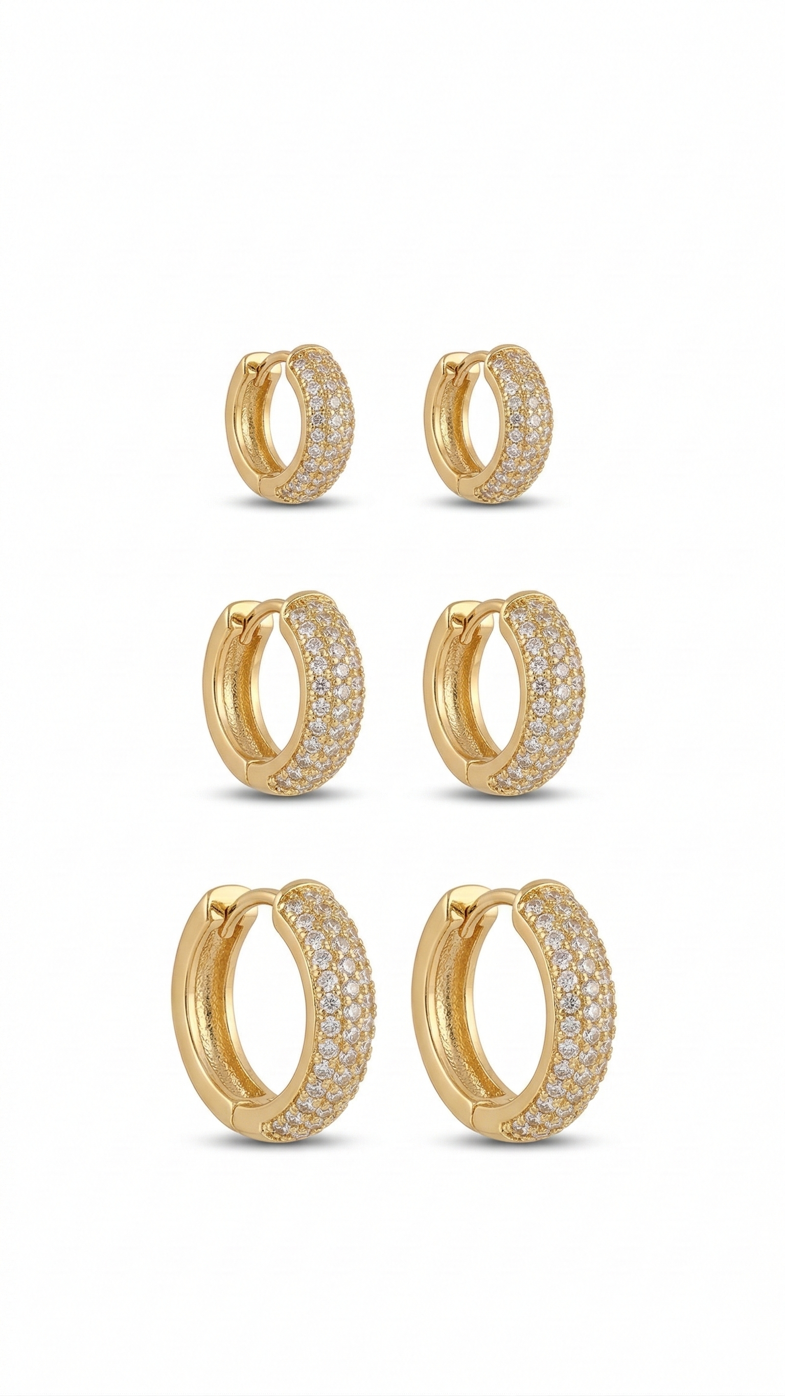 Kit Trio de Argolas Douradas com Zircônia Banhadas em ouro 18k