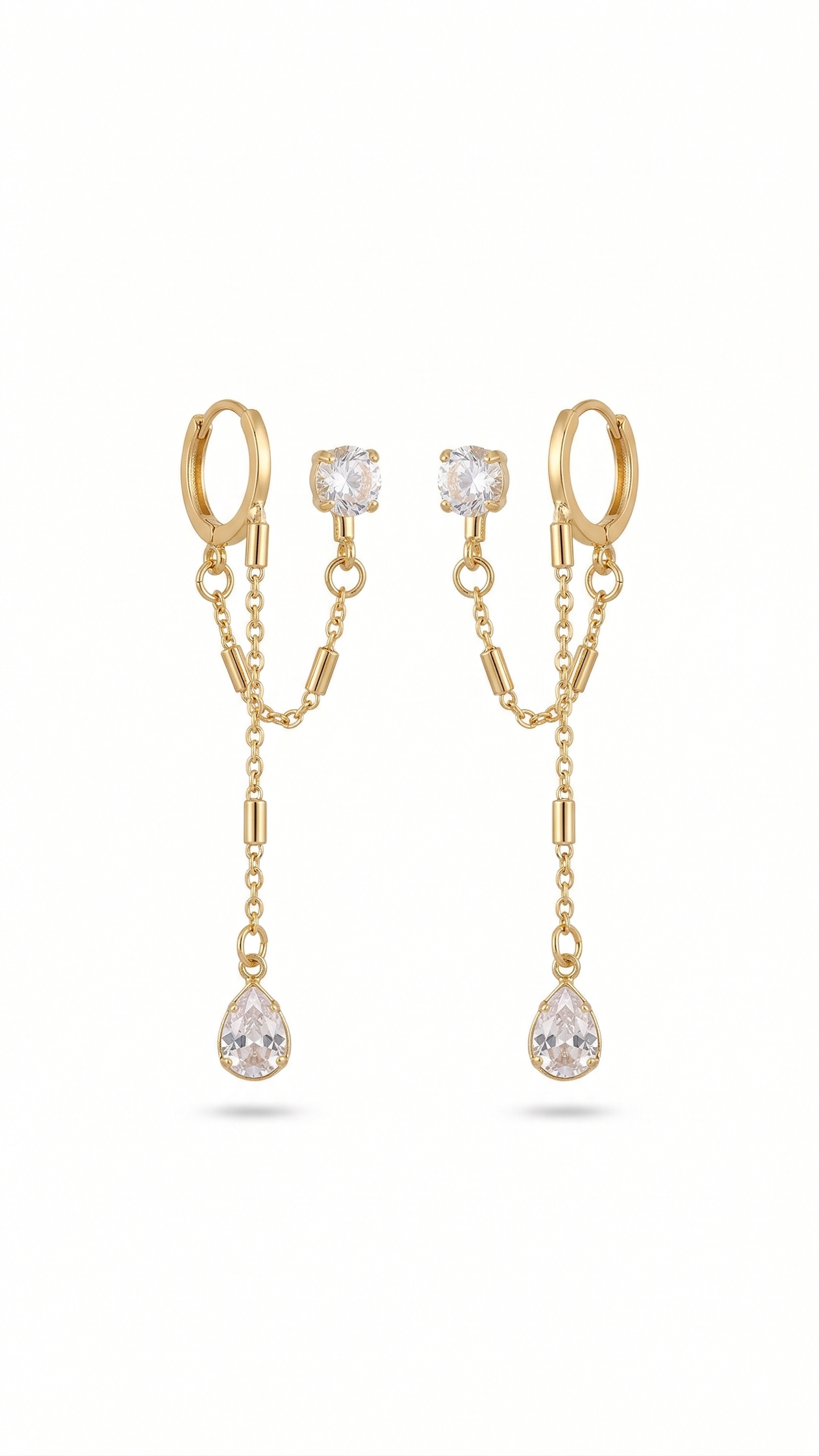 Brinco Duplo Dourado com Zircônias  Banhado a Ouro18k 