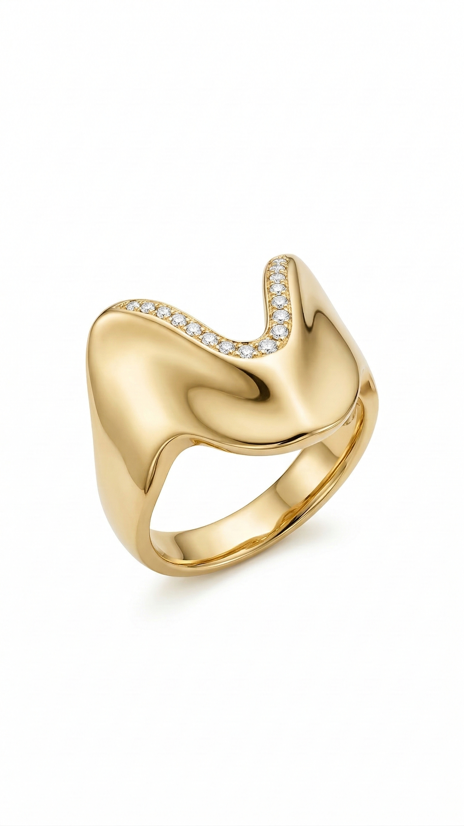 Anel Banhado a  Ouro18k  Ondulado com zirconias   Tamanho 16