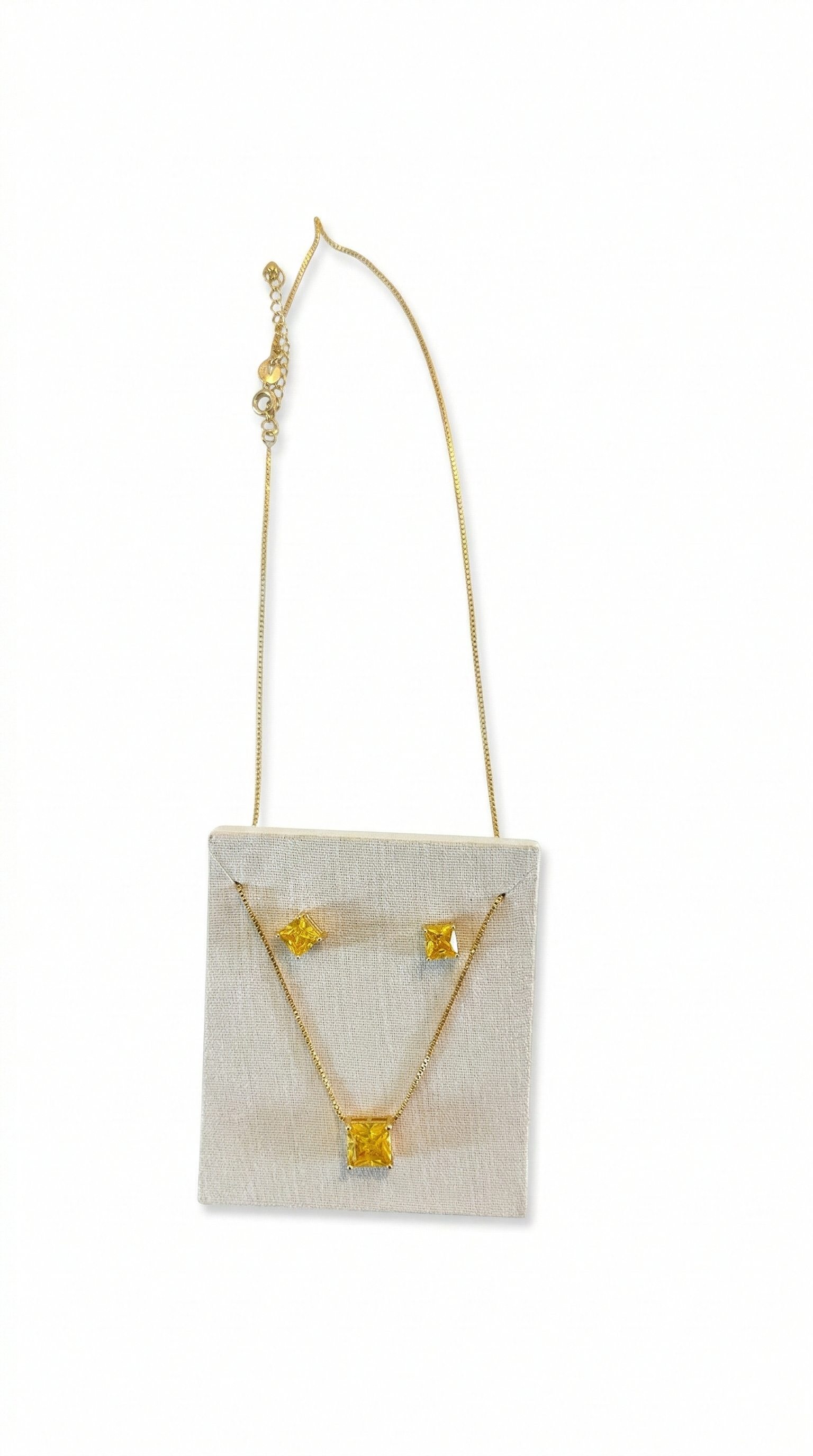 Conjunto de Colar e Brincos com Pedra Amarela Banhado a Ouro 18k